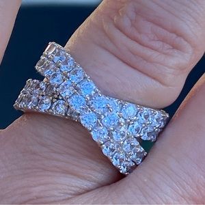 18k White Gold over 925 Lab Sapphires Half Eternity Band Size 7.5